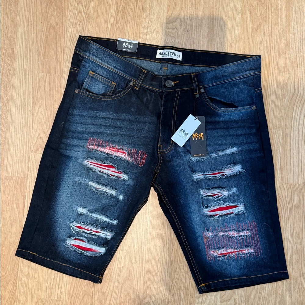 Distressed Denim Shorts for Men - Dark Blue